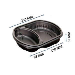 2x Compartment Meal Tray Black 34oz - 40x Per Pack 